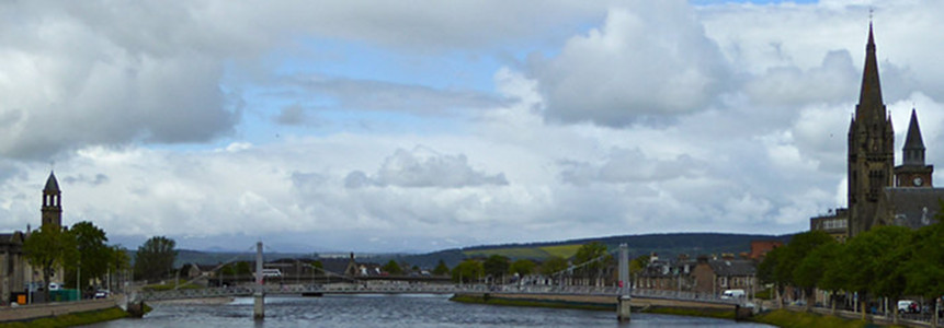 The River Ness in Inverness with church spires