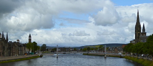 Inverness where you stay for 3 nights on your Outlander tour and the bridge over the River Ness