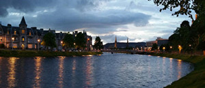 The River Ness in Inverness at dusk as can be seen during your Outlander tour